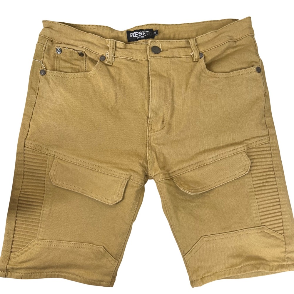Reset Platinum Moto Shorts Mens 38 Tan Khaki Cotton Stretch Cargo Biker Utility